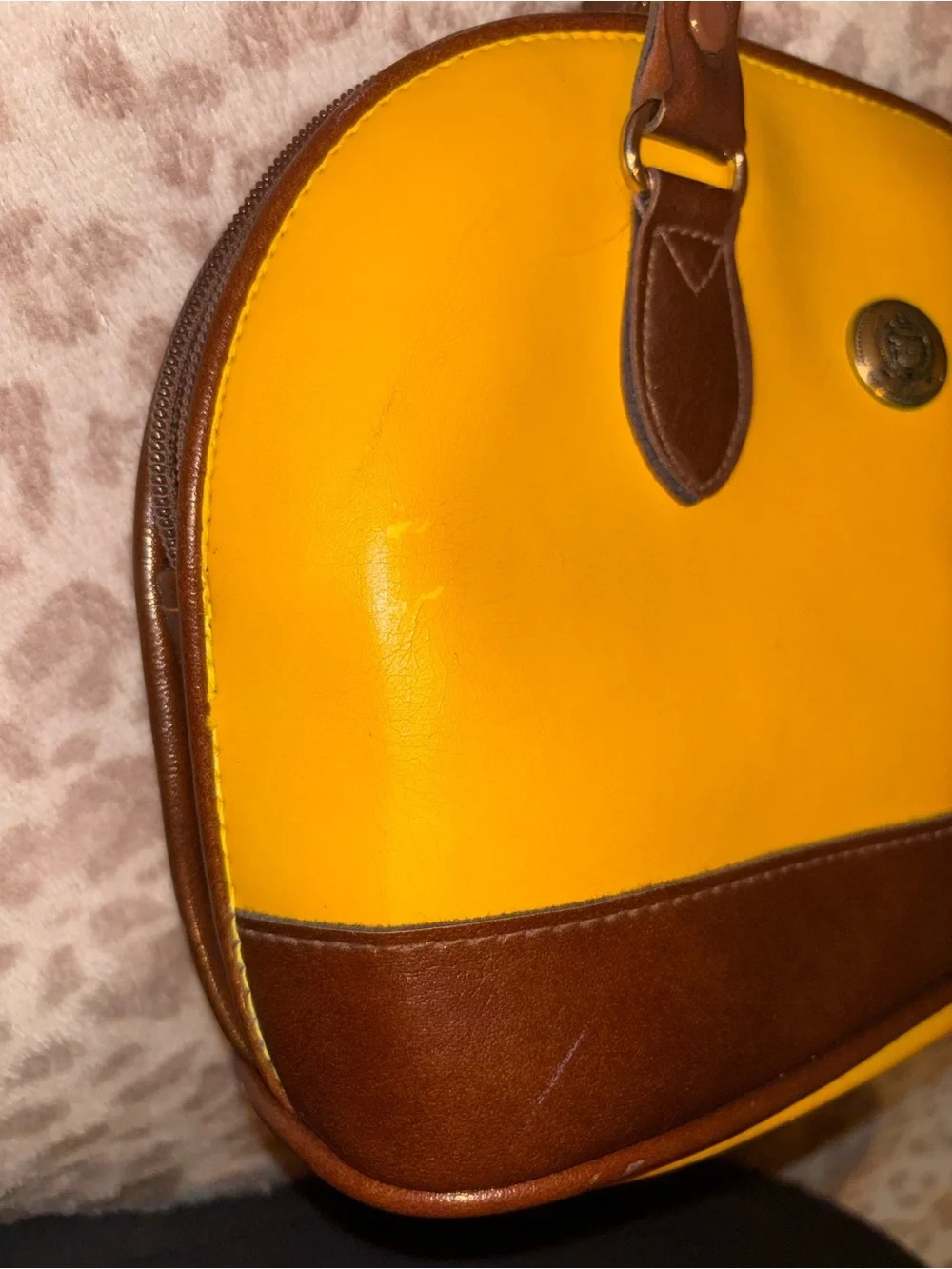 Vintage Liz Claiborne Yellow and Brown Dome Satchel